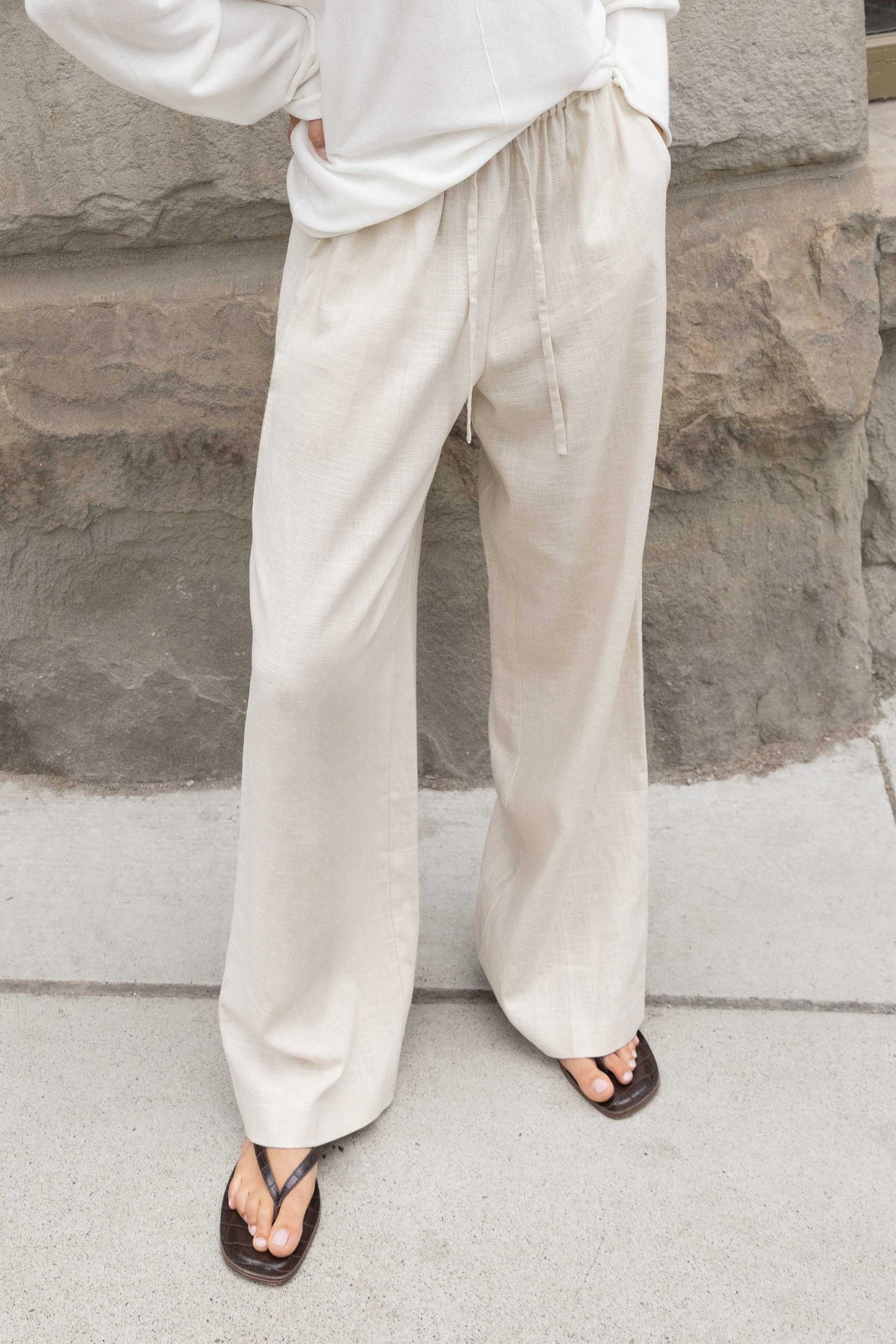 LINEN BLEND WIDE LEG PANT