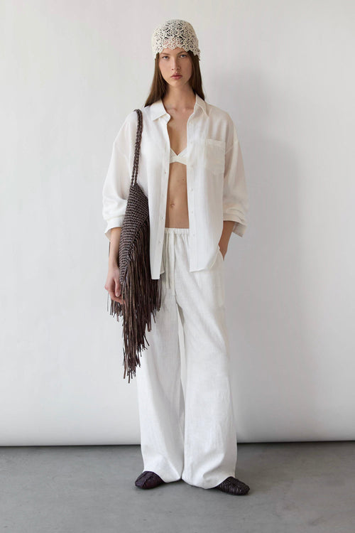 LINEN BLEND WIDE LEG PANT