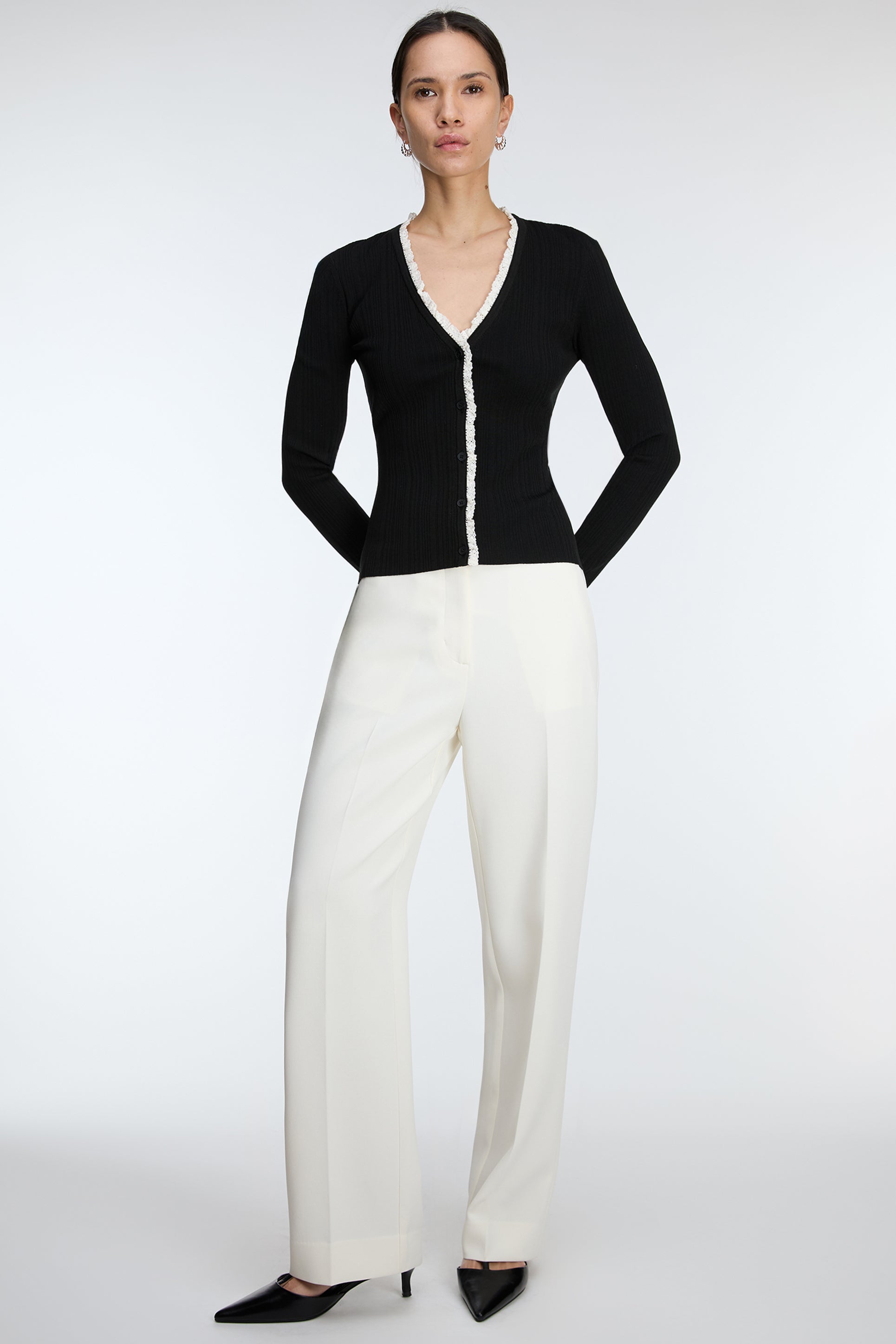 HIGH-RISE STRAIGHT LEG TROUSER WITH HALF ELASTIC WAIST