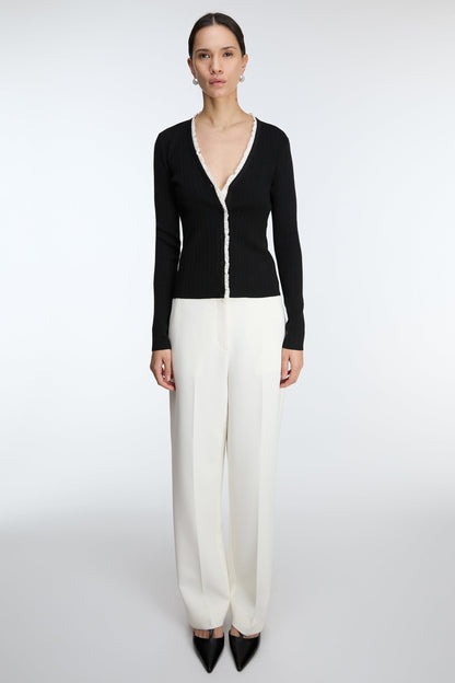 HIGH-RISE STRAIGHT LEG TROUSER WITH HALF ELASTIC WAIST