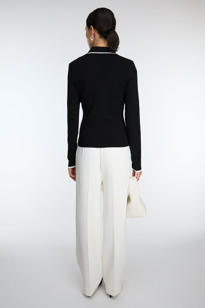HIGH-RISE STRAIGHT LEG TROUSER WITH HALF ELASTIC WAIST