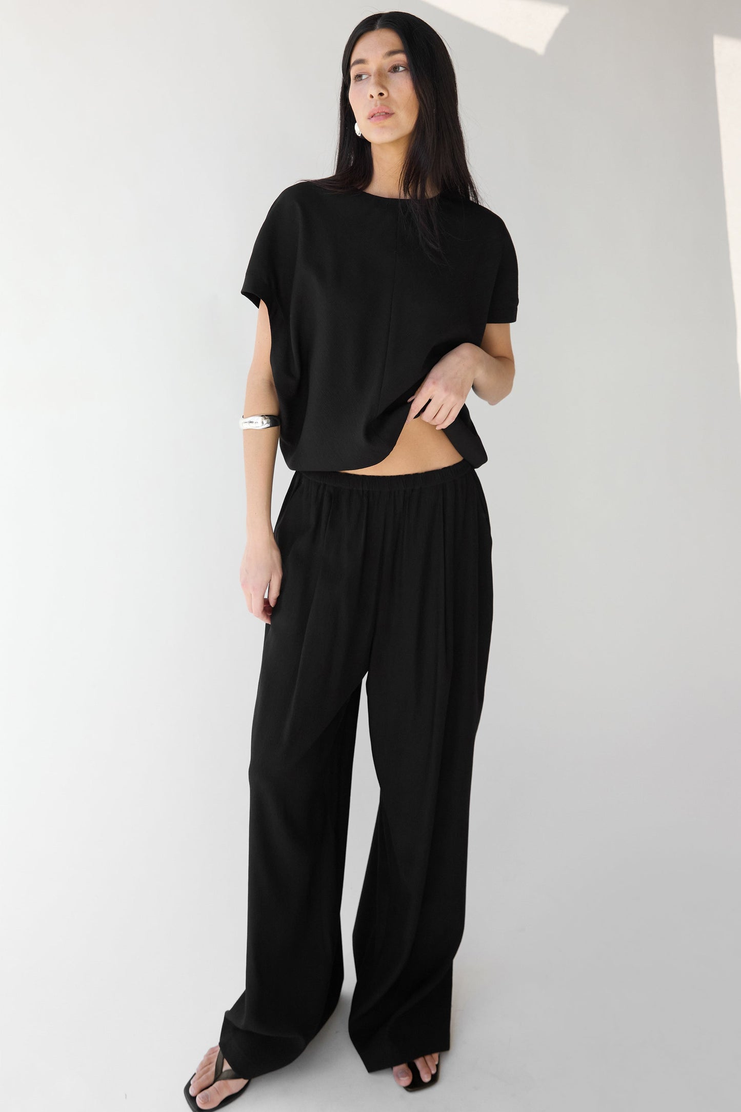 CRINKLED RAYON ELASTIC WAIST