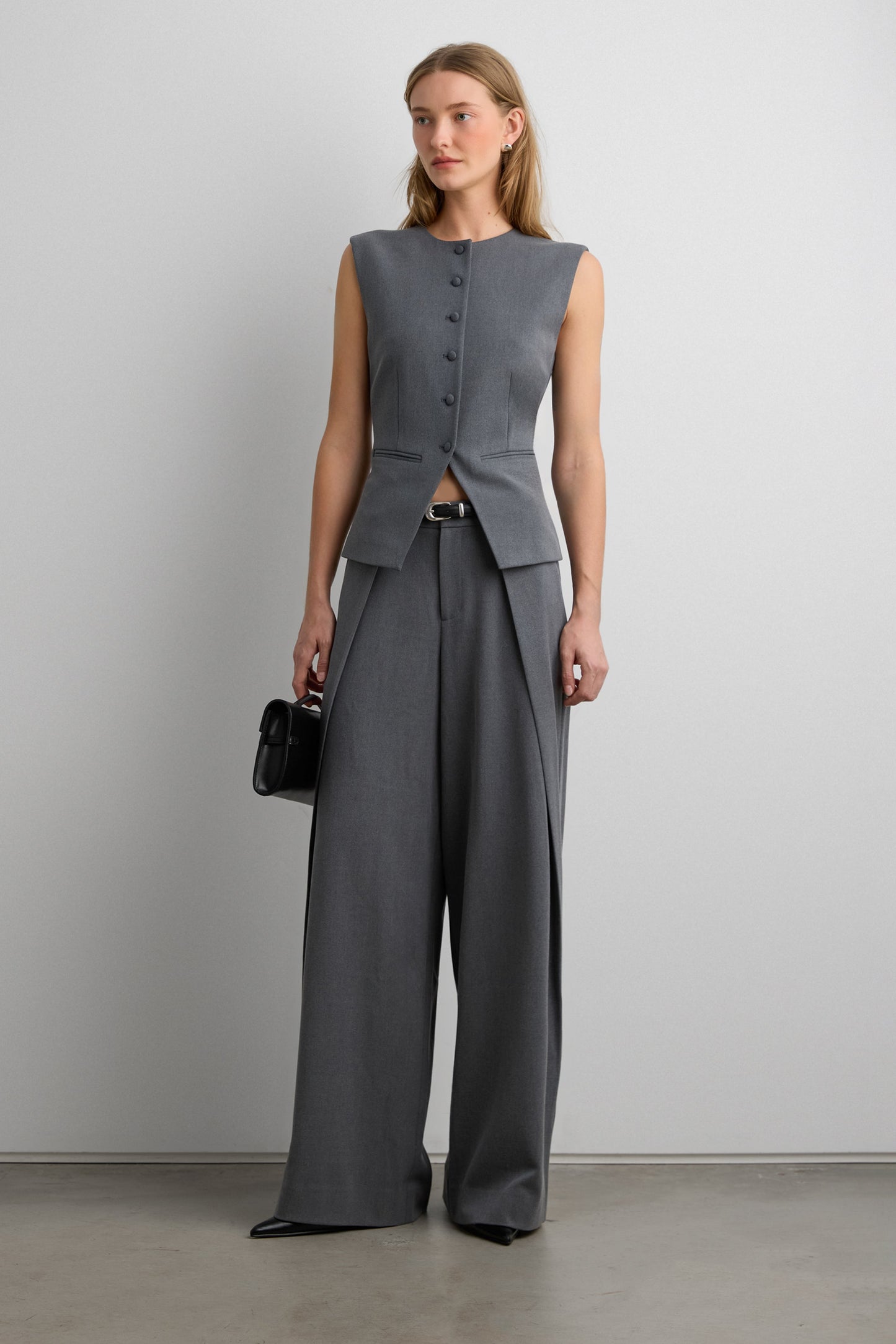 WIDE LEG PANT WITH FOLDED PLEAT