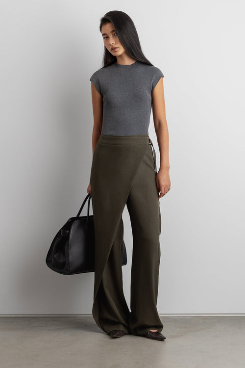 SIDE WRAP STRAIGHT LEG PANTS