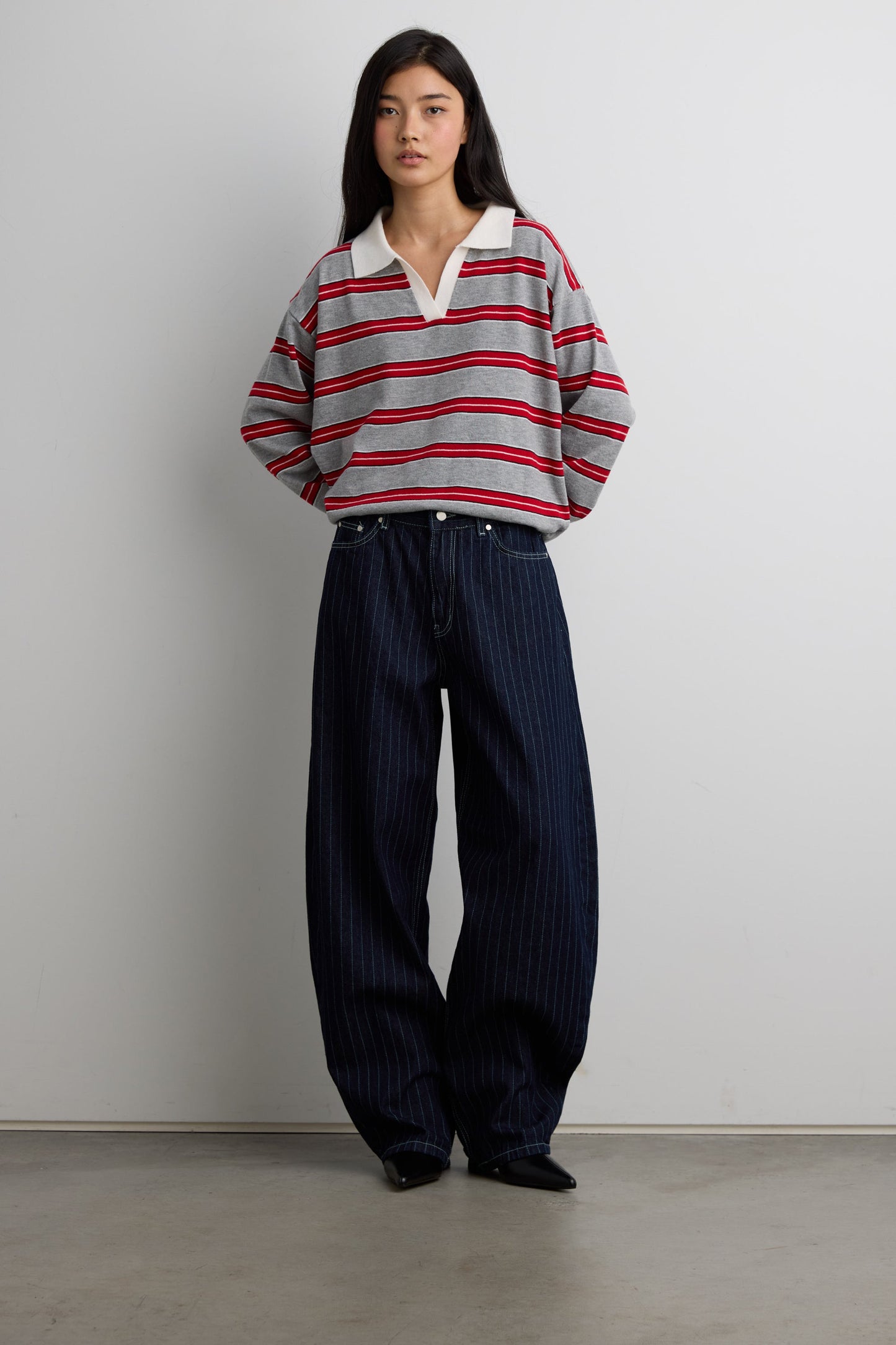 STRIPED BARREL LEG PANT