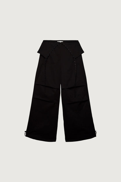 DRAPED WIDE LEG PANT WITH HOOK AND EYE DETAIL
