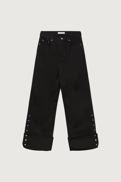 MID-RISE STRAIGHT LEG STUDDED TWILL PANT