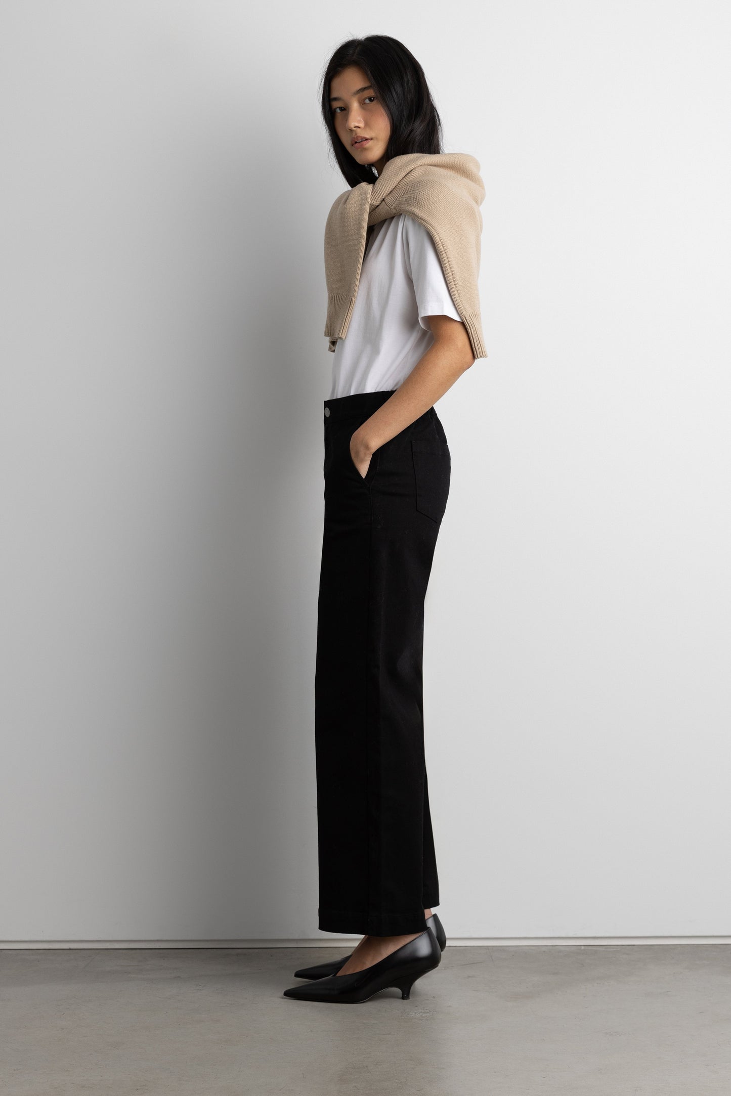 CROPPED LENGTH TWILL WIDE LEG PANT