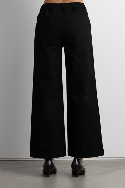 CROPPED LENGTH TWILL WIDE LEG PANT