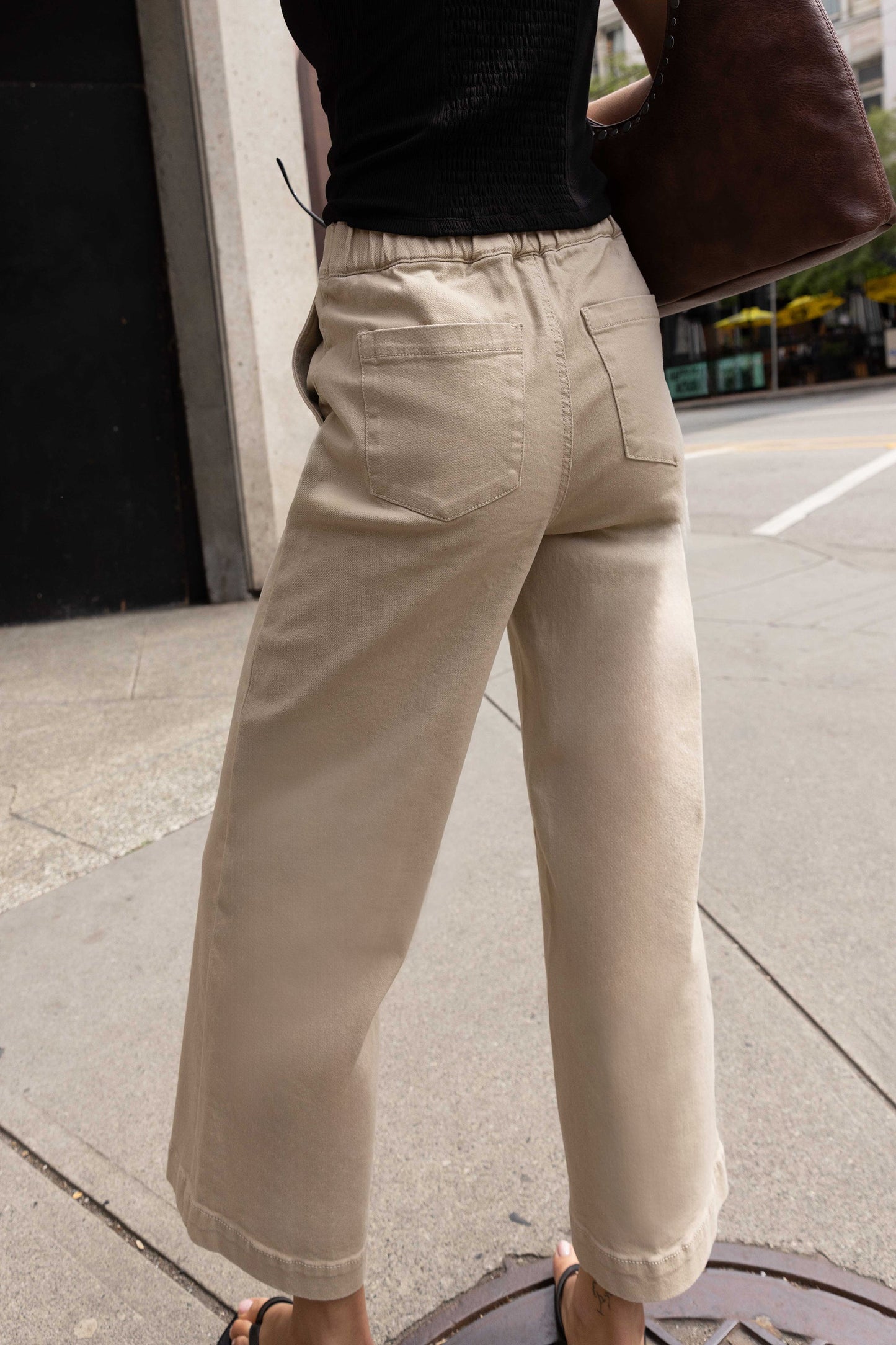 CROPPED LENGTH TWILL WIDE LEG PANT