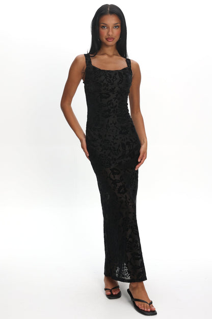 Casablanca Nights Tied Back Maxi Dress Flocked Floral