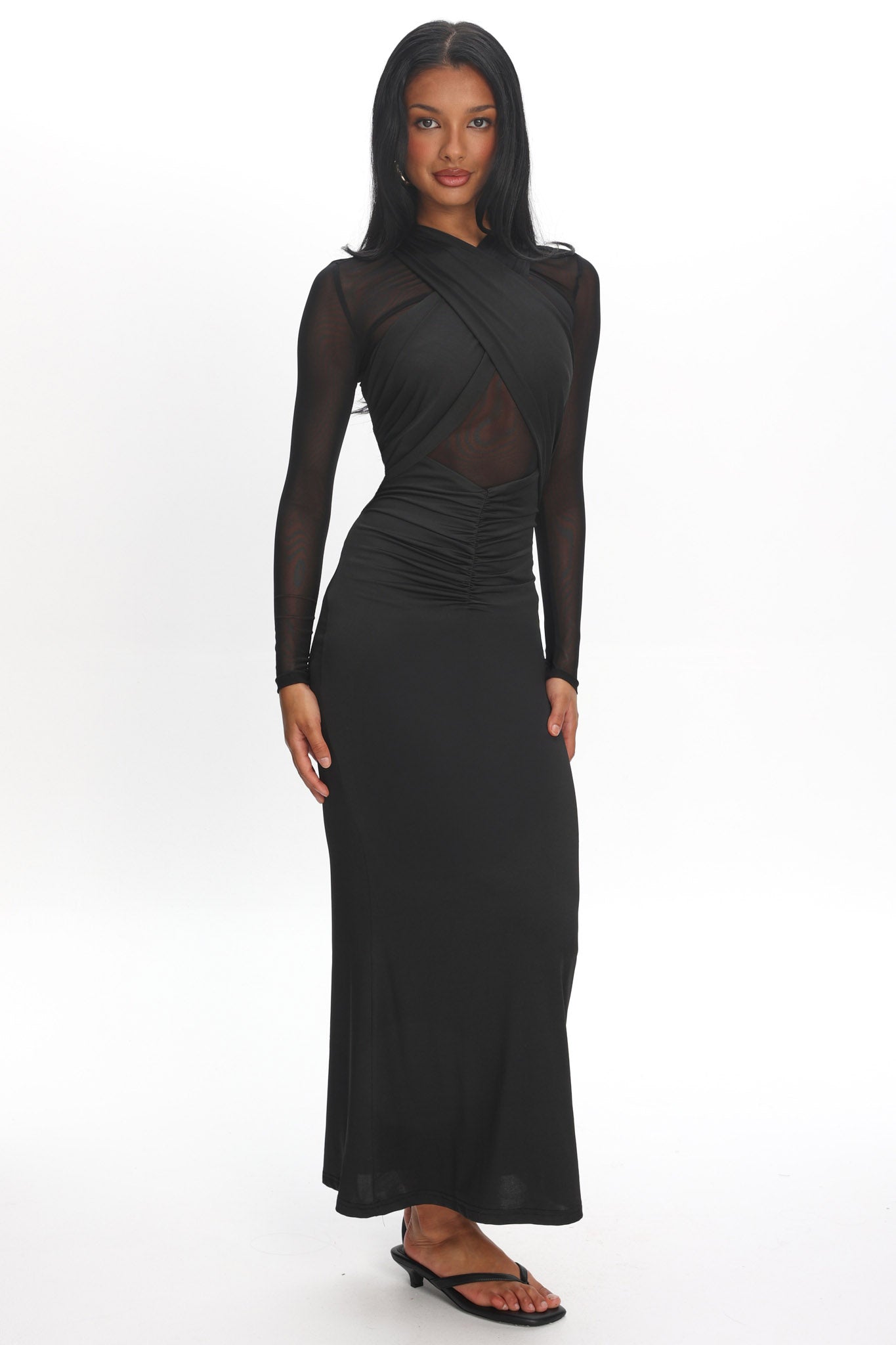 Esther Sheer Waist Maxi Dress Black