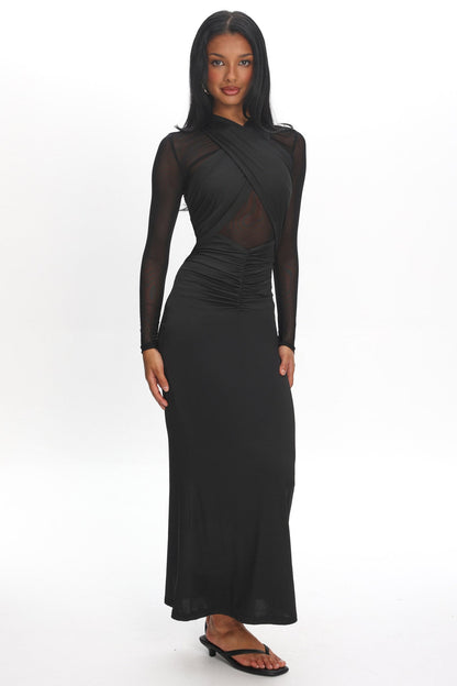 Esther Sheer Waist Maxi Dress Black