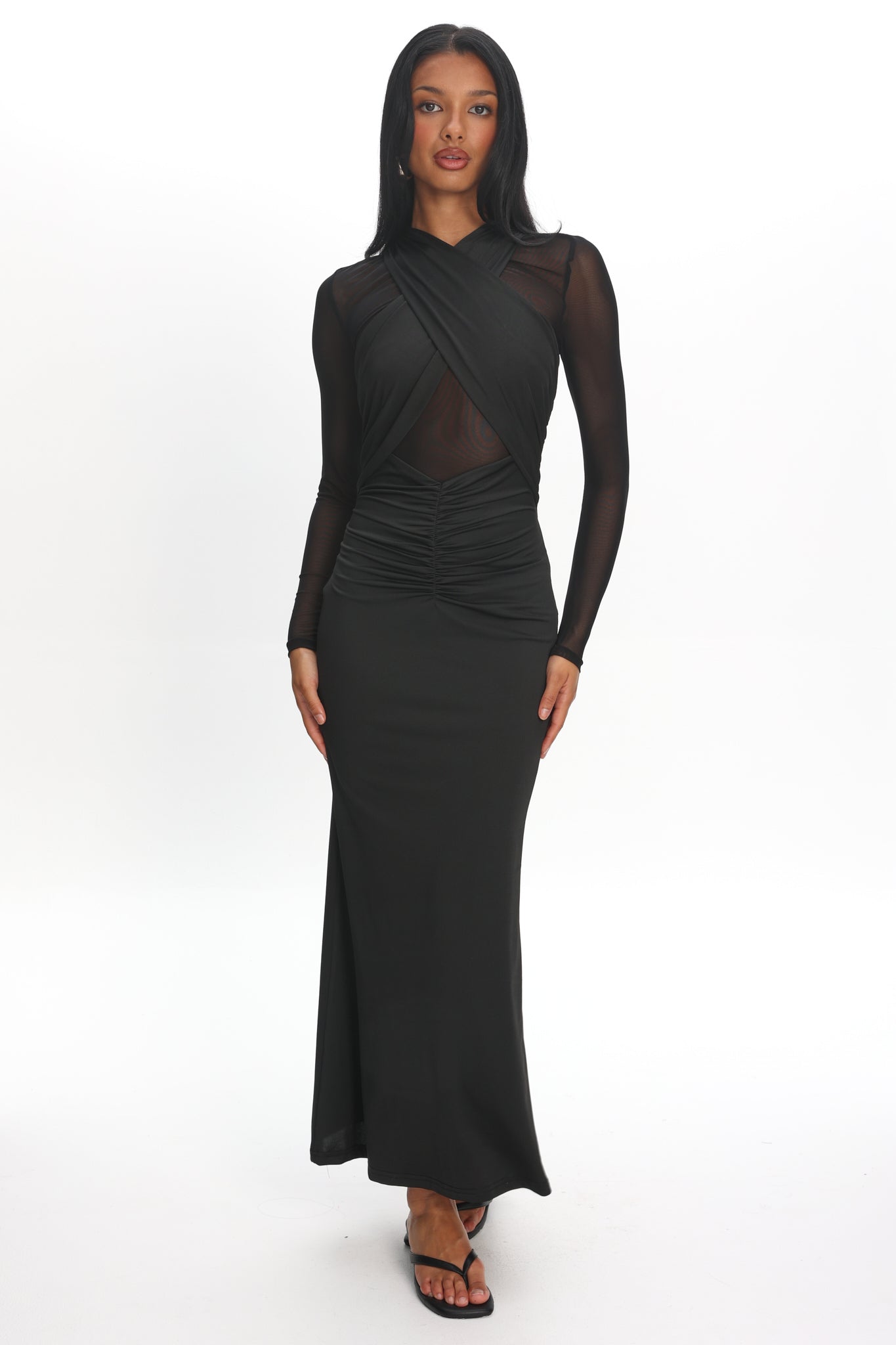 Esther Sheer Waist Maxi Dress Black