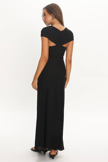 Reba Sheer Waist Ruched Maxi Waist Black
