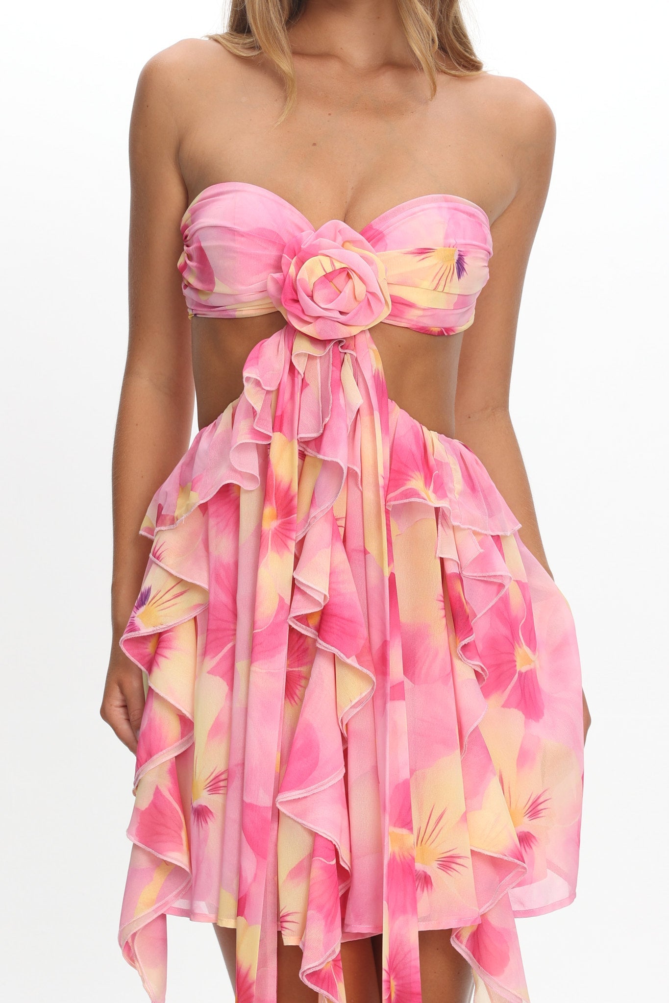 Santiago Cut-Out Ruffle Mini Dress Print Pink