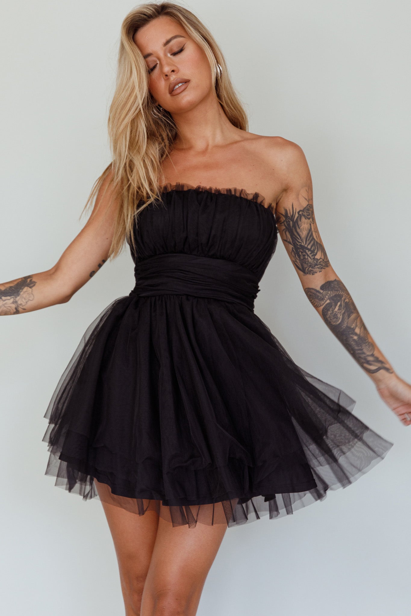 Fayette Strapless Mesh Mini Dress Black