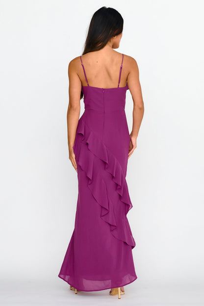 Actual Sunshine Ruffle Trim Maxi Dress Plum