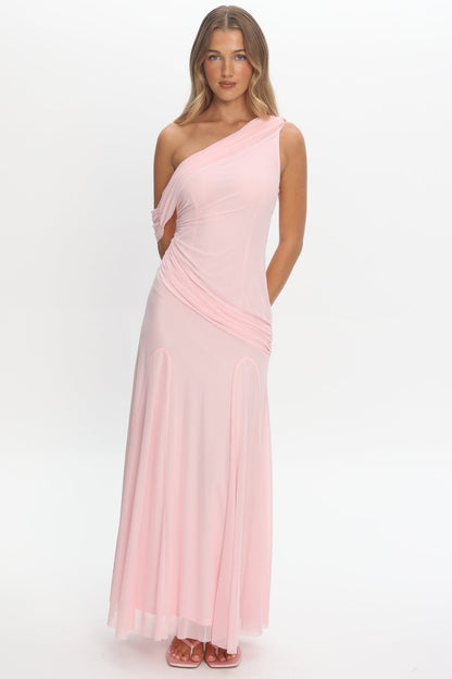 Anaisa Asymmetric Neckline Draped Maxi Dress Light Pink