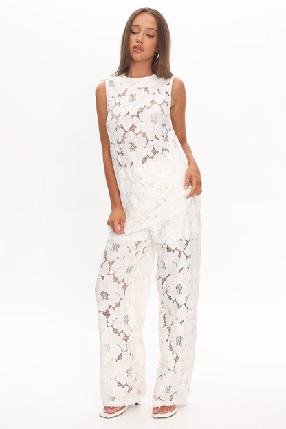 Belmara 3D Floral Lace Pants White