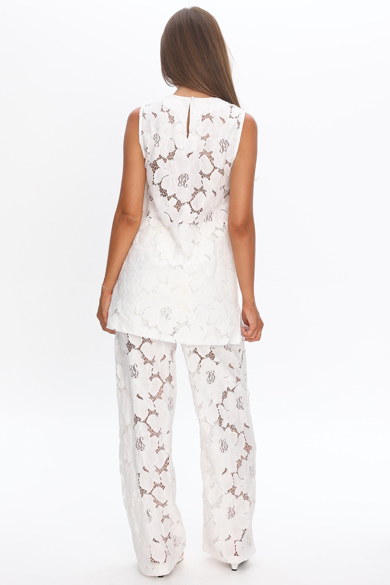 Belmara 3D Floral Lace Pants White