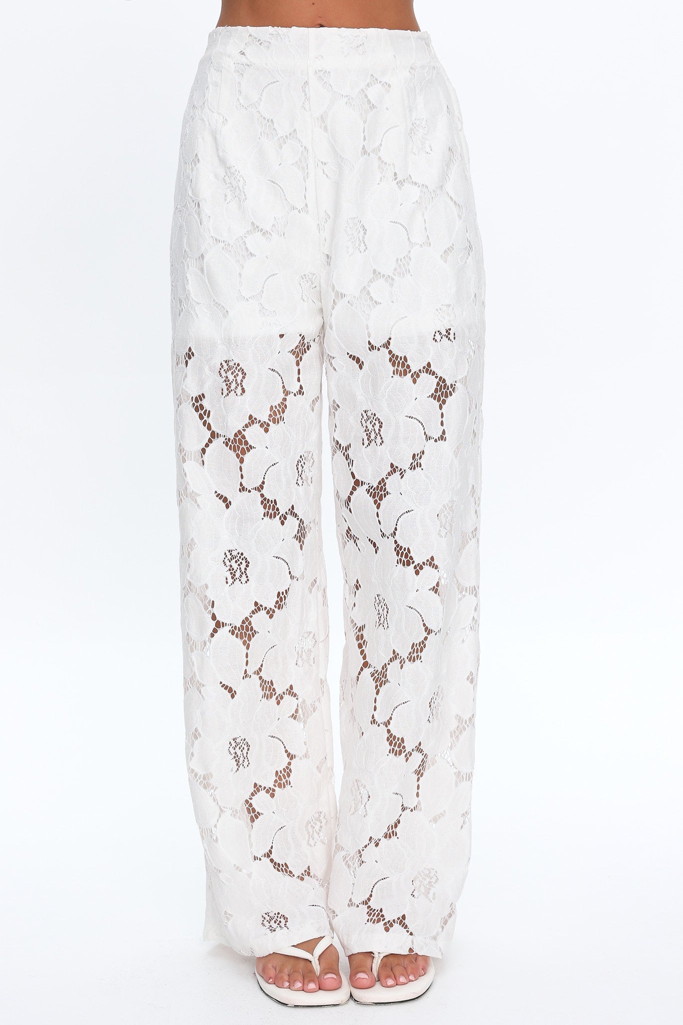 Belmara 3D Floral Lace Pants White