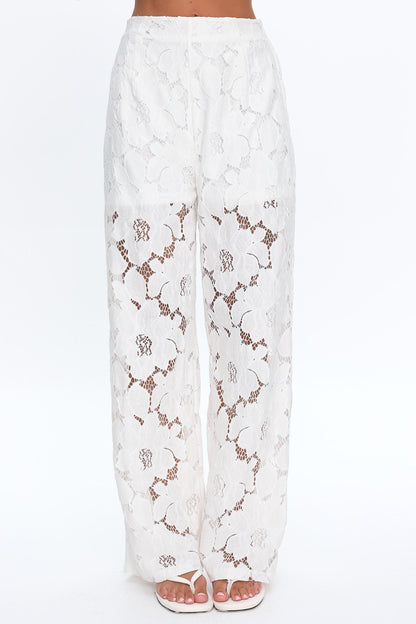 Belmara 3D Floral Lace Pants White