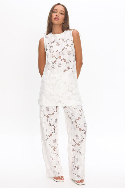 Belmara 3D Floral Lace Top White