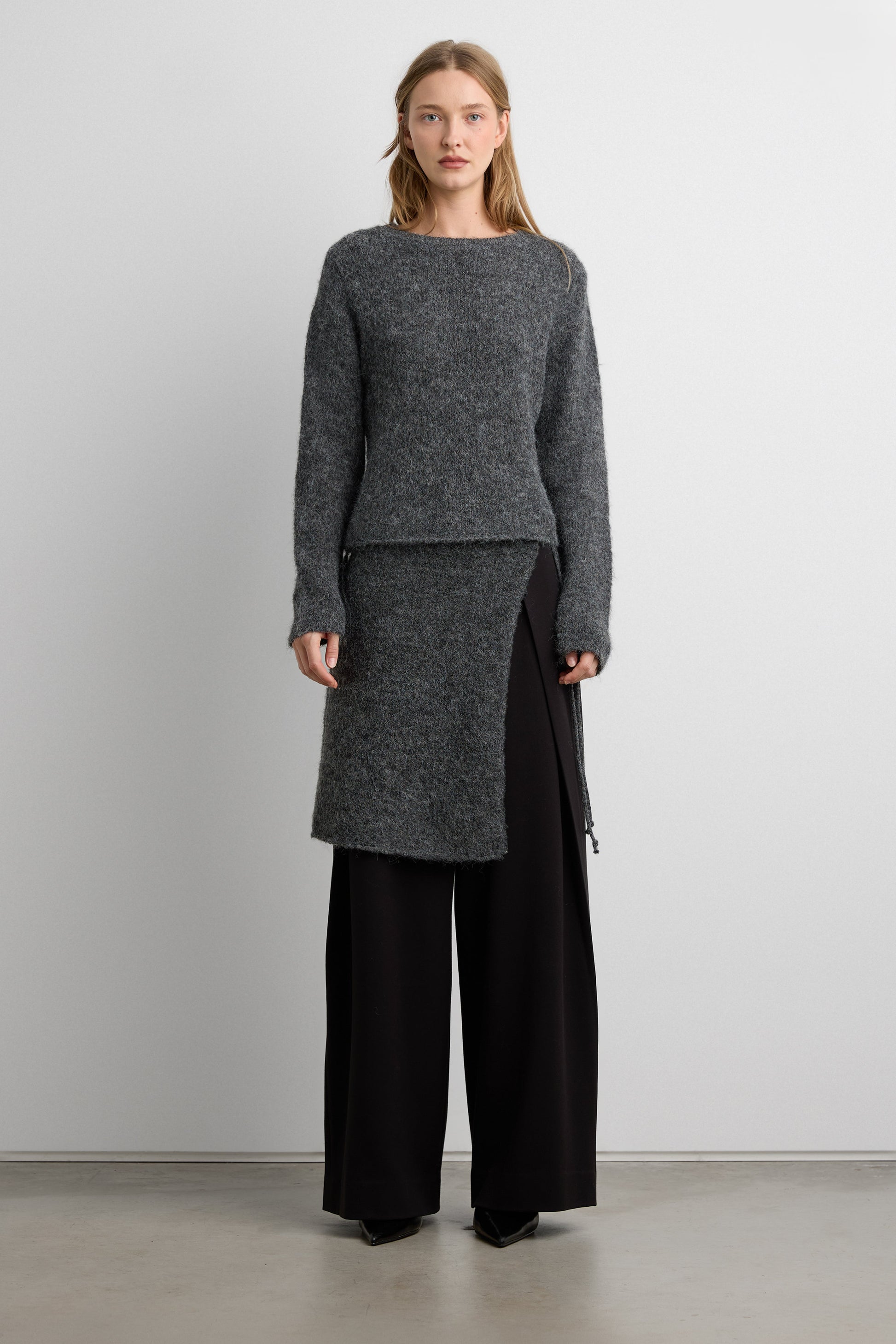 WOOL BLEND SWEATER AND WRAP SKIRT SET