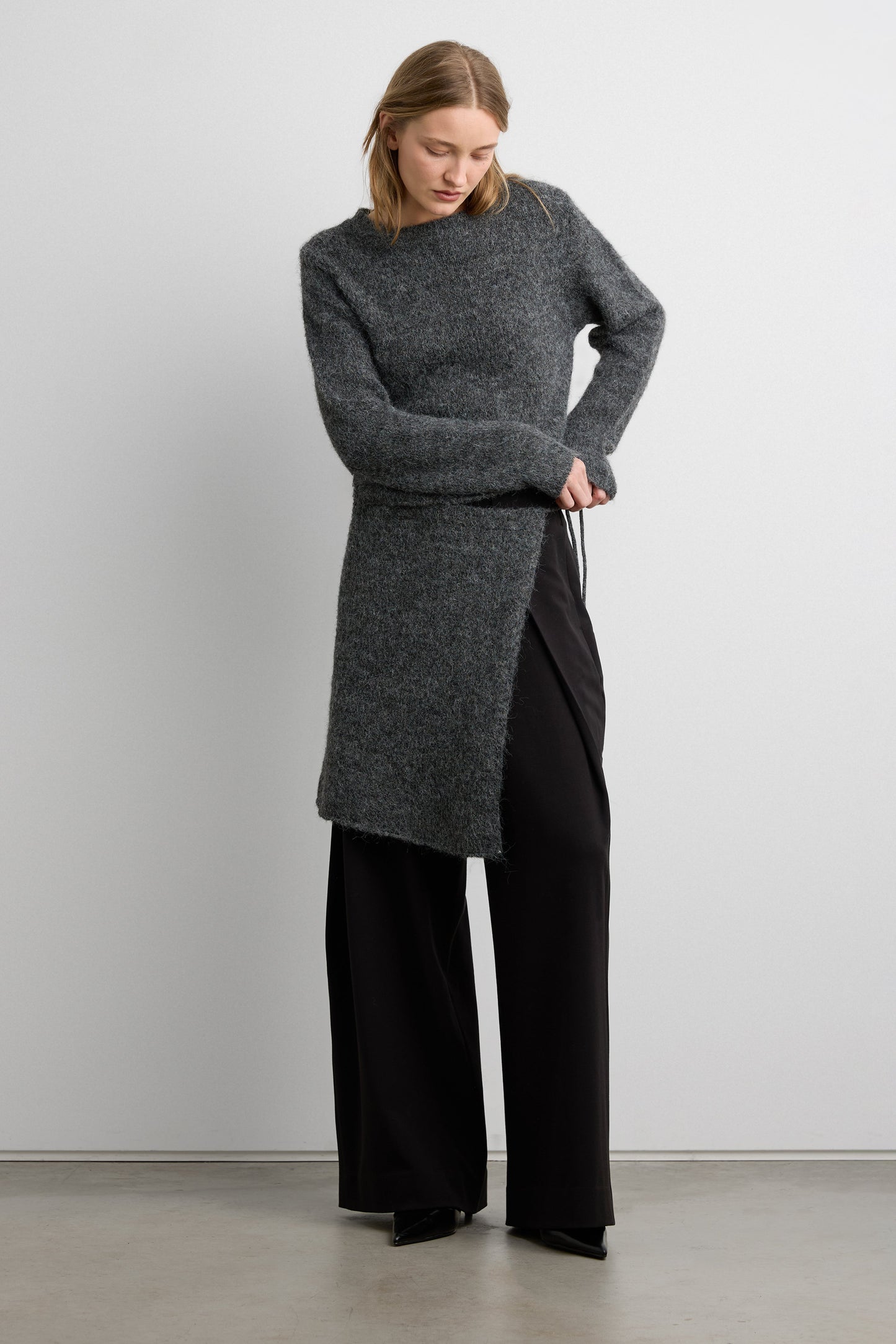 WOOL BLEND SWEATER AND WRAP SKIRT SET