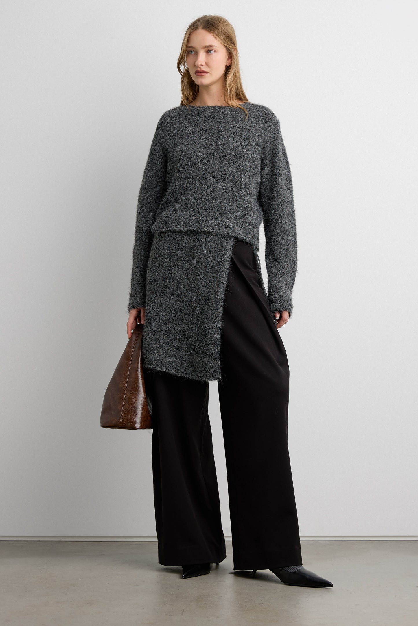 WOOL BLEND SWEATER AND WRAP SKIRT SET