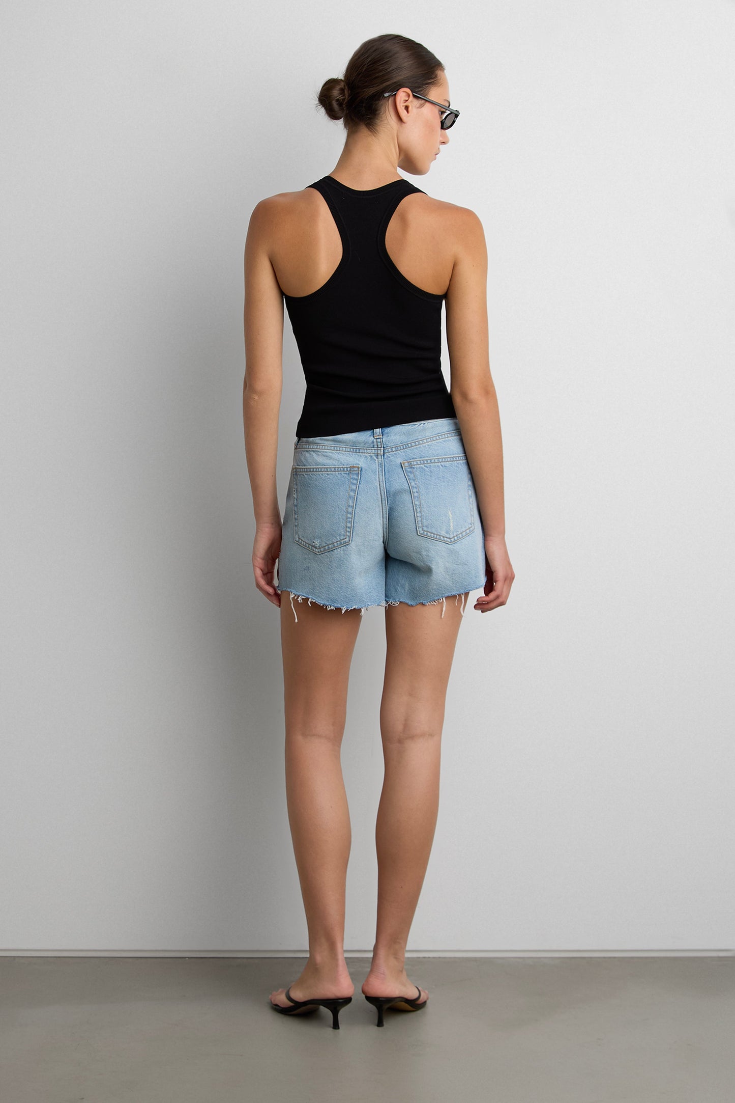 MID-RISE JEAN SHORT WITH DISTRESSING