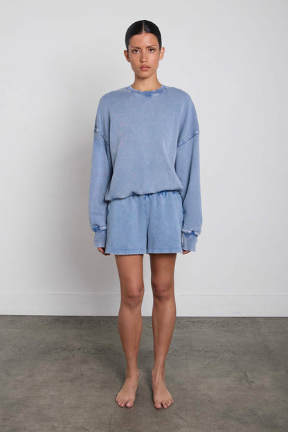 GARMENT DYED COTTON ELASTIC WAIST SHORT