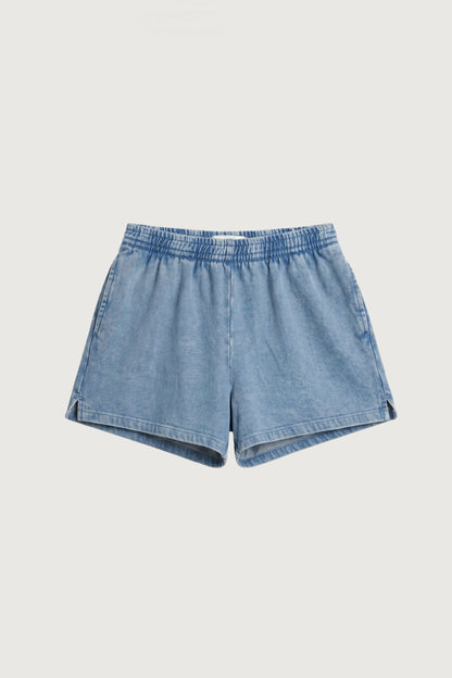 GARMENT DYED COTTON ELASTIC WAIST SHORT
