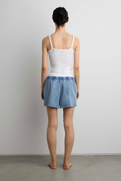 GARMENT DYED COTTON ELASTIC WAIST SHORT