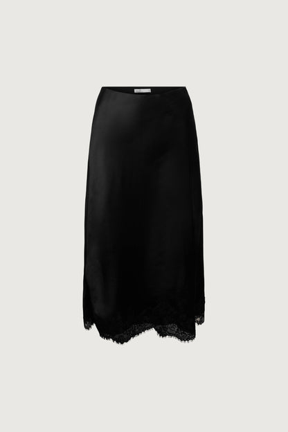 LACE TRIM SATIN MIDI SKIRT