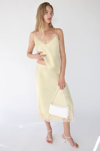 LACE TRIM SATIN MIDI SKIRT