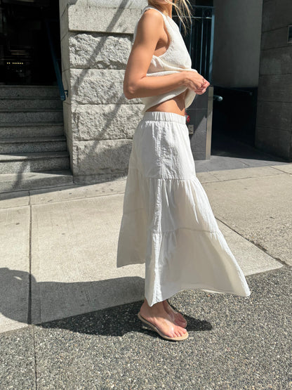 TIERED NYLON MIDI SKIRT