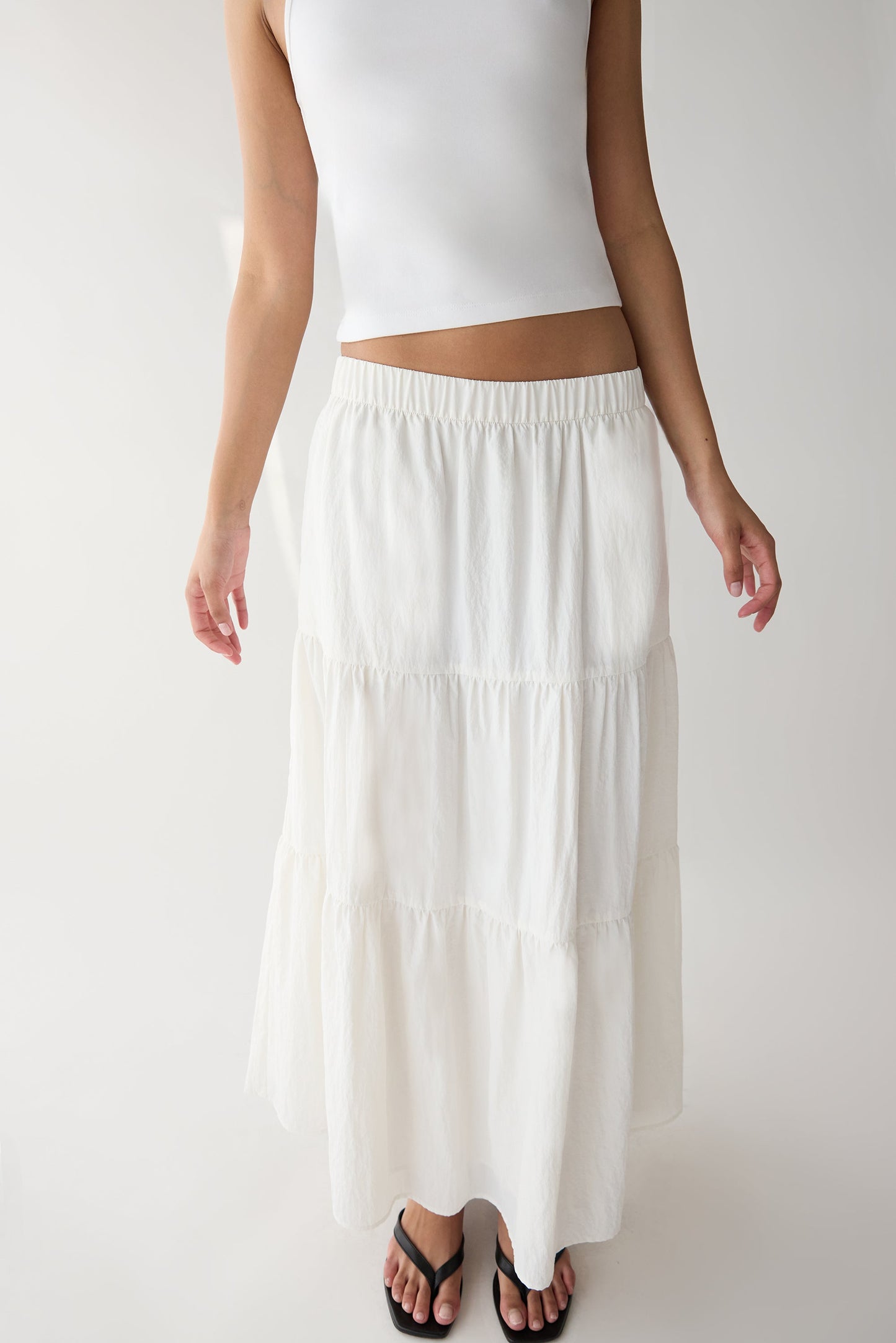TIERED NYLON MIDI SKIRT