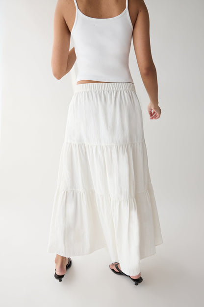 TIERED NYLON MIDI SKIRT