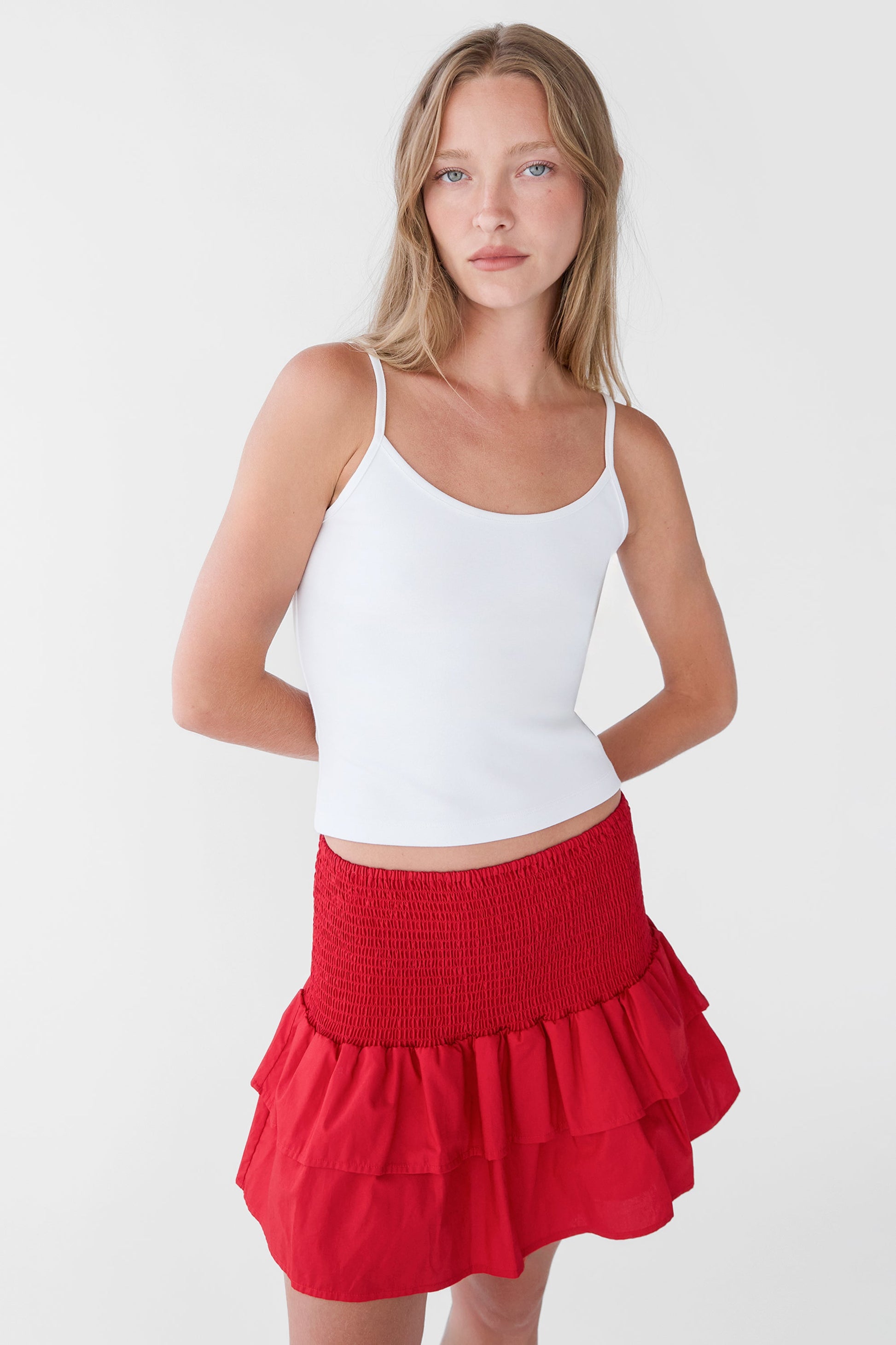 SMOCKED TIERED MINI SKORT