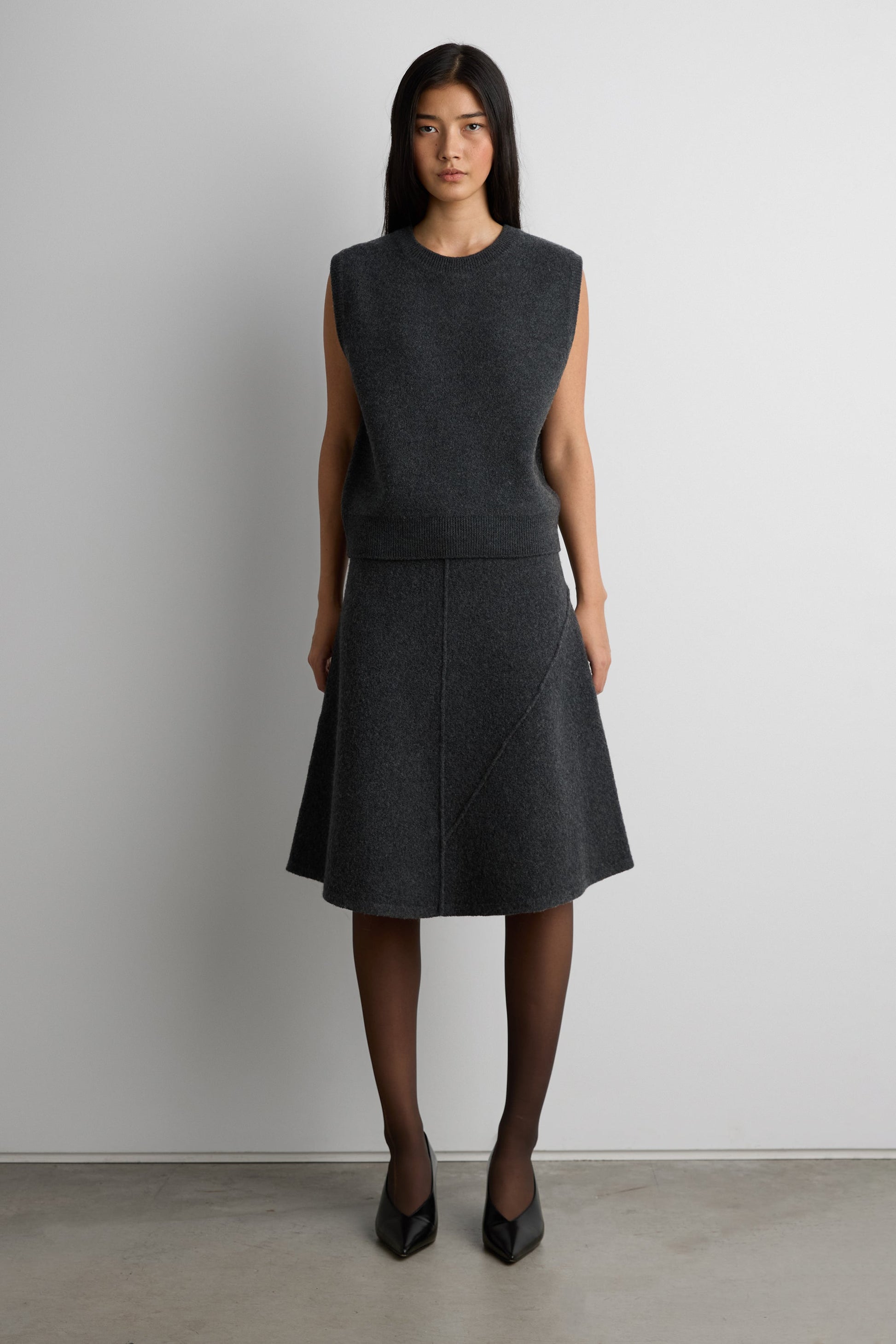 BOILED WOOL MIDI SKIRT