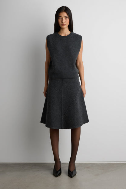 BOILED WOOL MIDI SKIRT