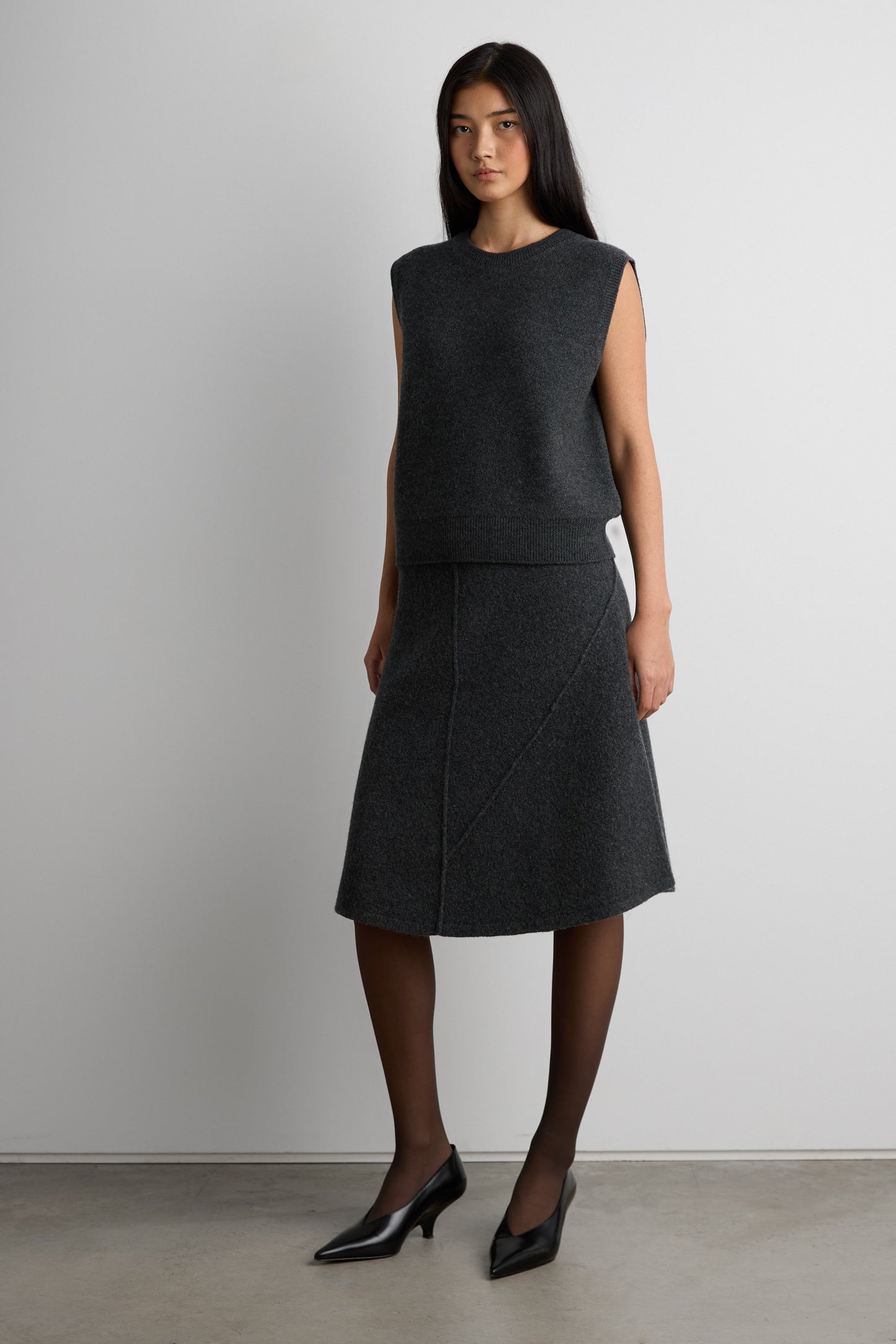 BOILED WOOL MIDI SKIRT