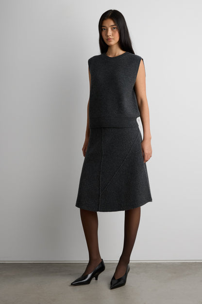 BOILED WOOL MIDI SKIRT