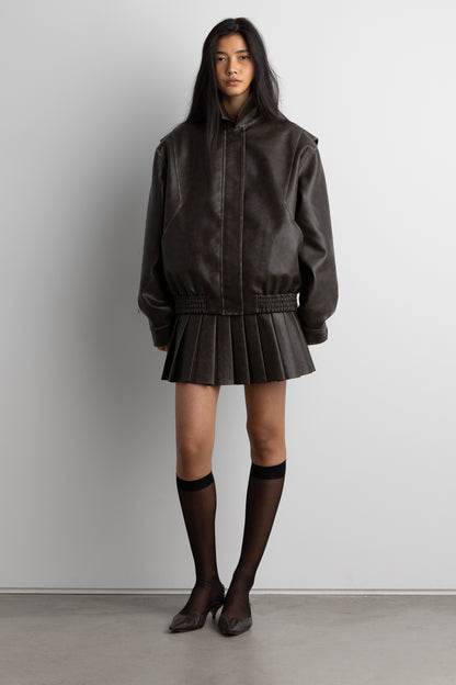VEGAN LEATHER PLEATED MINI SKORT