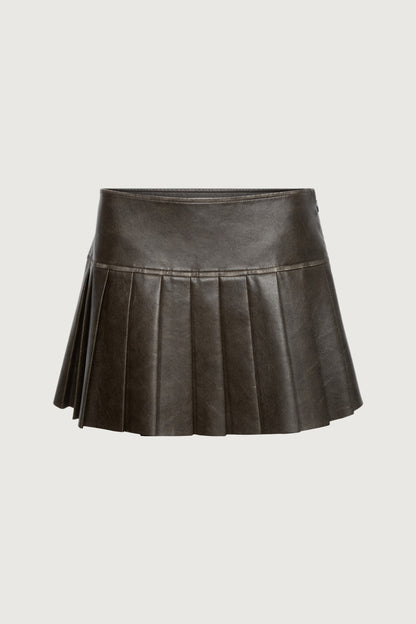 VEGAN LEATHER PLEATED MINI SKORT
