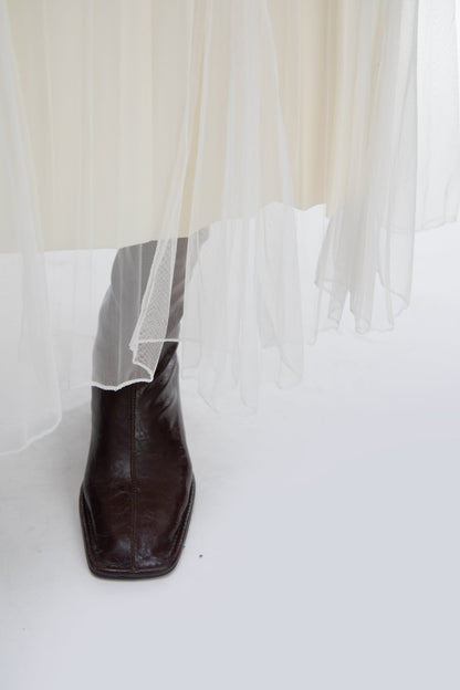 REVERSIBLE LAYERED PLEATED MIDI SKIRT