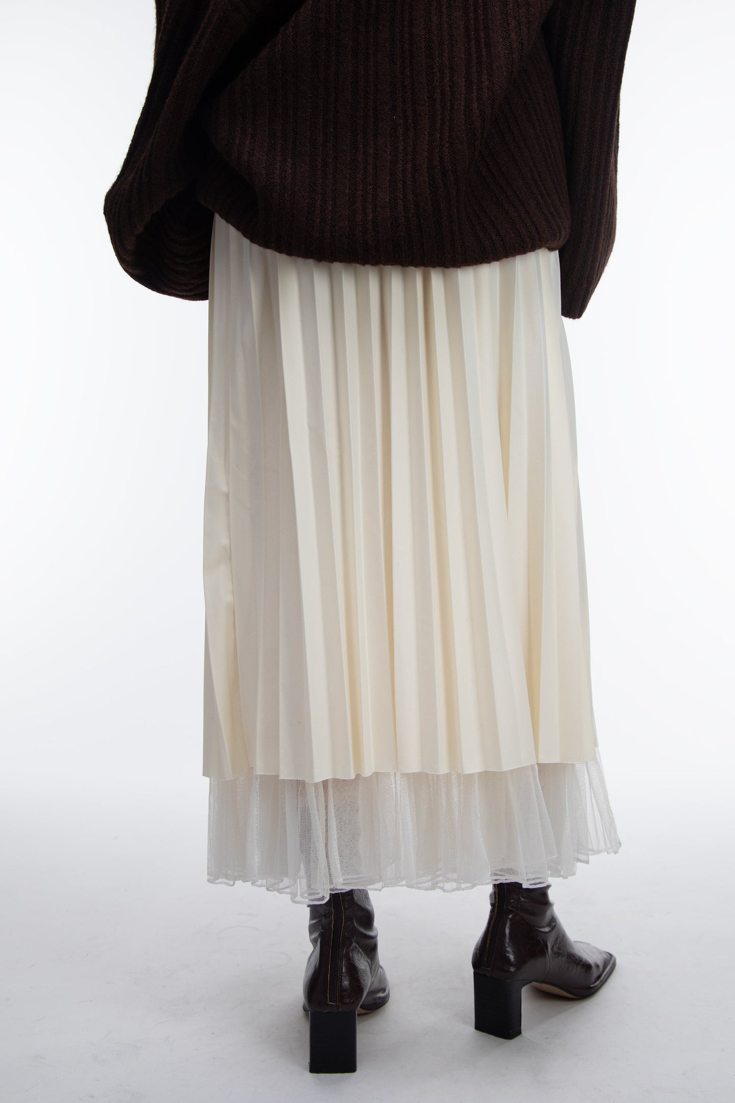 REVERSIBLE LAYERED PLEATED MIDI SKIRT