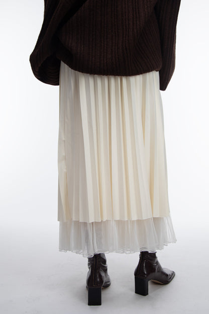 REVERSIBLE LAYERED PLEATED MIDI SKIRT